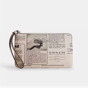 Coach Large Corner Zip Wristlet With Newspaper Print